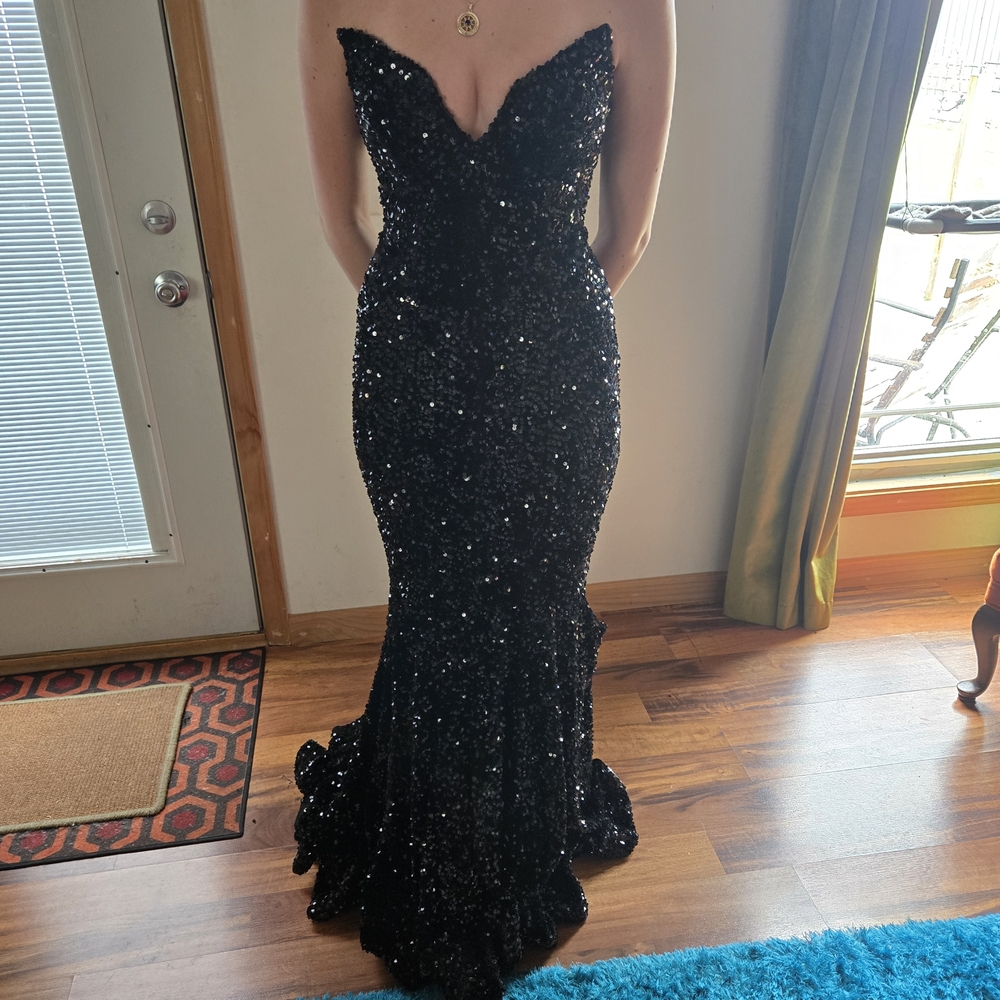 Strapless Black Sequin Mermaid Evening Dress